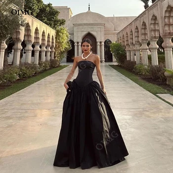 OIMG Elegantiškas Juodos Taftos Ilgas vakarines Sukneles Stebėjimo Rankovių Oficialų Promenadzie Suknelė Arabija Dubajus Švęsti Šalis Chalatai