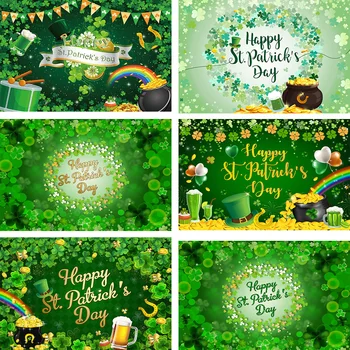 Mehofond Laimingas St. Patrick ' s Day Foto Fonas Žalias Pasisekė Shamrock Dobilų Fotografijos Fone Puodą Aukso Monetas, Photocall