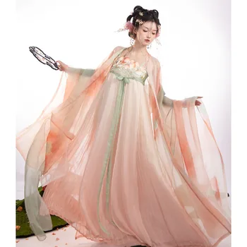 2023 Šiuolaikinės Kinijos Tradicinės Hanfu Moterų Raudona Suknelė Senovės Ilgomis Rankovėmis Palaidų Gėlių Pagerinti Kostiumų Mados Elegantiška Vintage