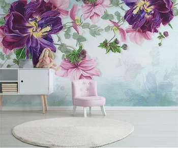Custom gėlių tapetai Šiaurės rožinė augalų lapai gėlių vaikų kambarys fono sienos 3d tapetai tėtis peint
