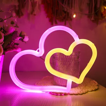 Dvigubas Meilės Neon Požymiai LED Nakties Žibintas,USB/Baterija atmosfera Apšvietimo,už Gimtadienio,Gyvenamasis Kambarys,Sodas,Kiemas, Dekoras