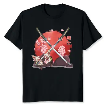 NAUJAS TIK Senovės Japonijos Vyšnių Žiedų Samurai Katana Kardas T-Shirt