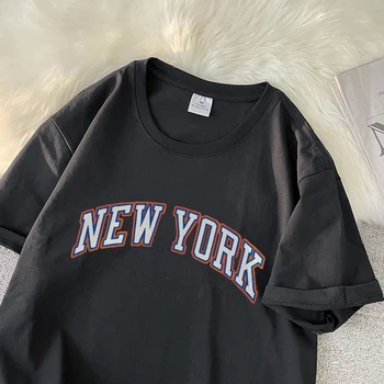 Retro niujorke T-marškiniai, Medvilnė 90-ųjų Juokinga Madinga Moterų Viršūnių Trumpas Rankovės Punk Stiliaus Vasaros Atsitiktinis Harajuku Unisex Kpop Tees Moteris