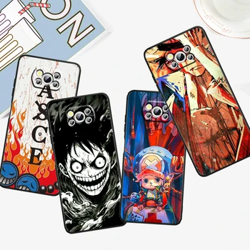 Luffy Anime O-Vienas P-Gabalas Mielas Meno Xiaomi Mi Poco F5 F4 F3 F2 X5 X4 X3 M6 M5 M5S M4 M3 C40 Pro GT NFC 5G Juoda Telefono dėklas