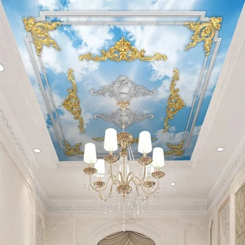 Didelio Dydžio Freska Popieriaus Europos Mėlynas Dangus, Balti Debesys Gipsas Siūlų Drožyba 3D Reljefo Tapetai, Lubos, Stogas Namų Puošybai