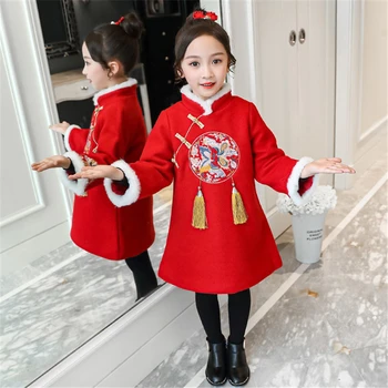 Tango kostiumas Hanfu žiemos nauja mergina sustorėjimas Naujųjų Metų drabužių raudona cute girl naujųjų metų drabužių gėlių vaikų drabužiai