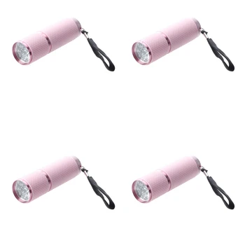 4X Lauko Mini Rožinės spalvos Guma Padengtas 9-LED Žibintuvėlį, Fakelą