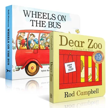 Nauji 2vnt/komplektas Vaikai Vaikus anglų Paveikslėlį Knyga Gerbiami Zoologijos sodas/Ratai ant Autobusų švietimo kartono knygos 0-3 metų amžiaus