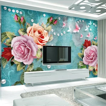 wellyu Abstraktaus šiuolaikinio Europos ranka-dažytos gėlių 3D kambarį, TV foną, sienos užsakymą didelės freskos žalia tapetai