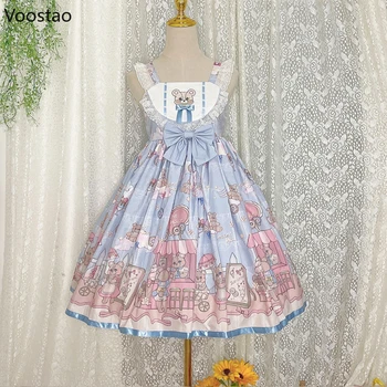 Japonijos Cute Lolita Jsk Suknelė Mergaitėms Minkštas Meškiukas Star Saldus Raukiniai, Nėriniai Diržas Suknelės Moterims Kawaii Princesė Y2k Šalies Vestidos