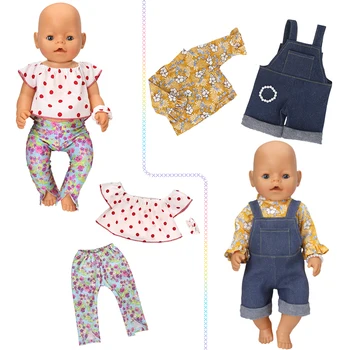 NAUJI Žaislai, Lėlės drabužiai 43-45cm new born lėlės Amerikos lėlės Mados polka dot marškinėliai, džinsai, sijonai, batai Mergaitėms dovanų