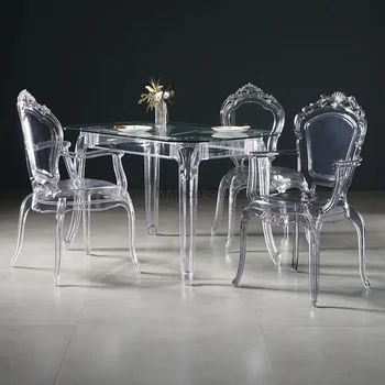 Skaidrus paprastos Valgomojo Kėdės Kūrybinės Virtuvės Baldai, Buitinė Akrilo Kristalų Valgomojo Kėdė Dizaineris Palace Stiliaus Kėdė
