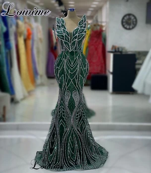 Tamsiai Žalia Undinė Garsenybių Suknelės Moterims 2023 Rankovių Ypatinga Proga Suknelės Vestidos De Gala Prom Šalis Suknelės